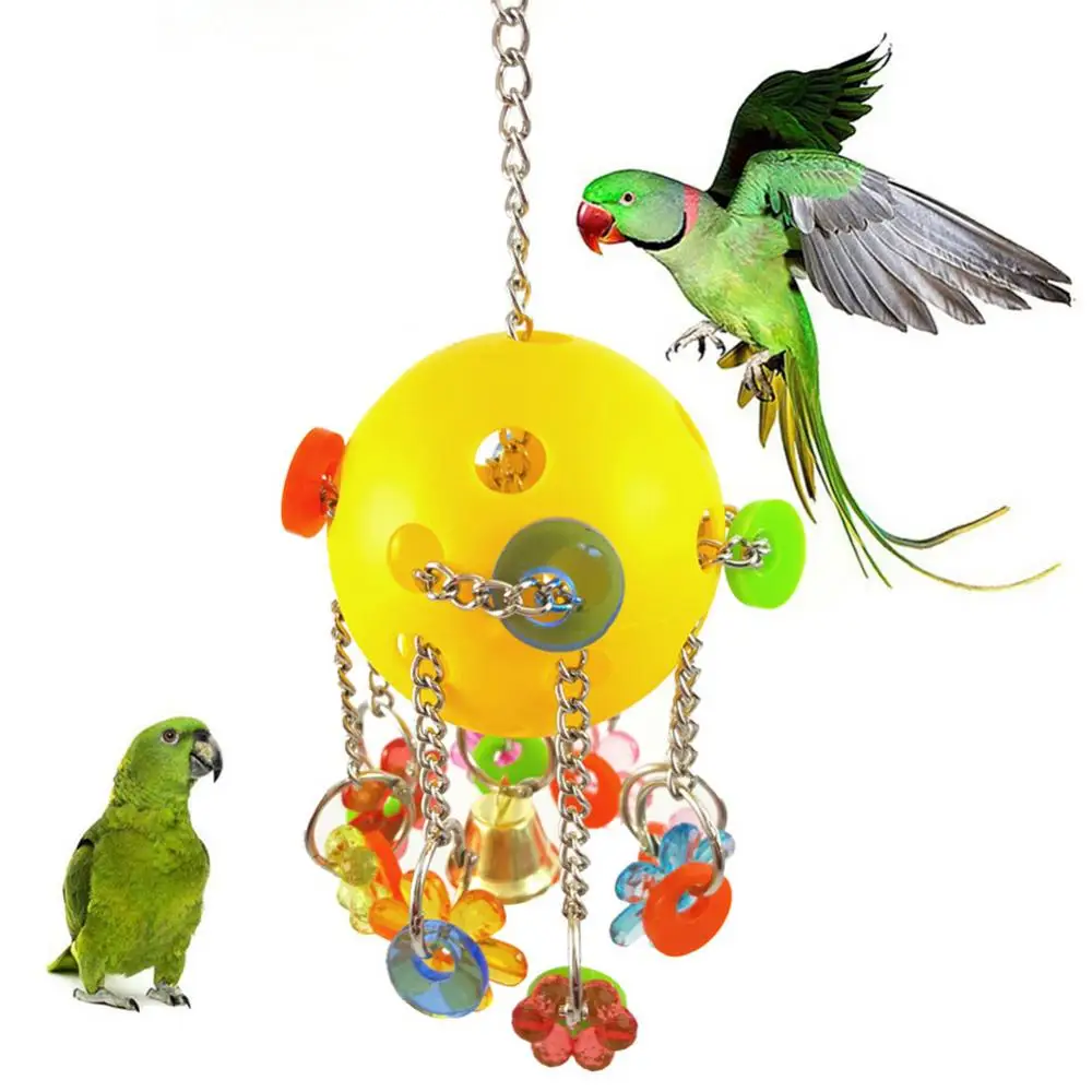 

Toy Plastic Pets Bell Hanging Bird Parrot Hollow Ball Flower Shape Ring Chew Toy