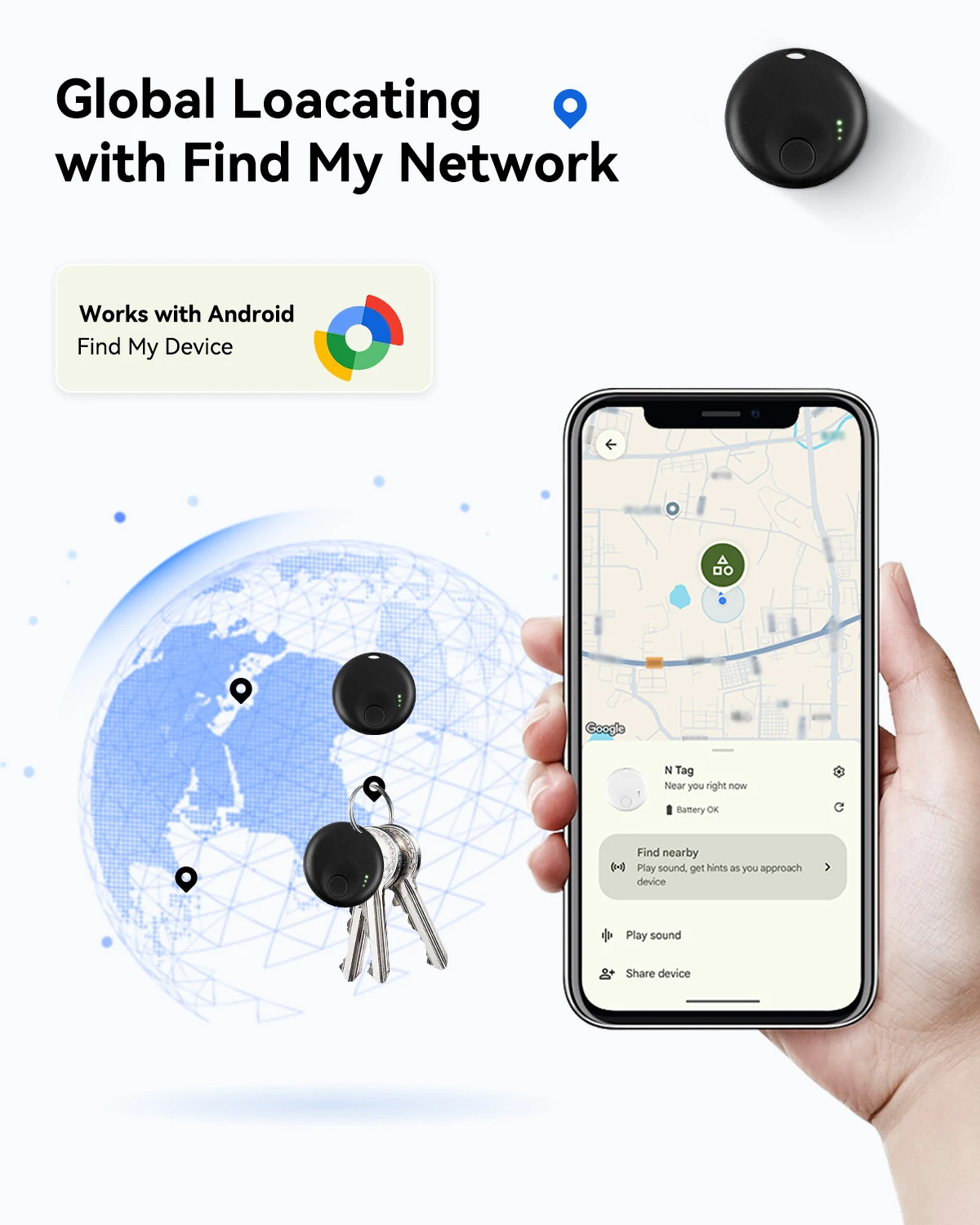 Фото Bluetooth-трекер для Android — смарт-теги 1/2/4, работает с устройством Google Find My, локатором для ключей, кошельком, багажем №3