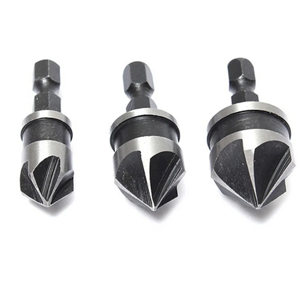 

3pcs Small Shank 90 Degree Woodworking Home Portable Quick Change Drill Bit Tools Carbon Steel Hex Countersink Set