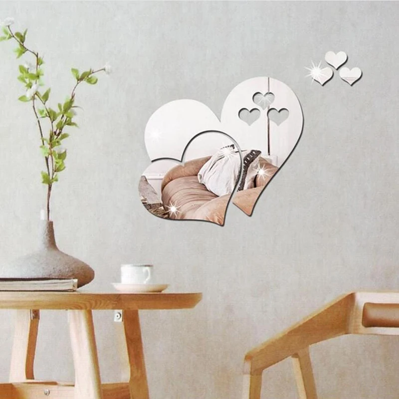 

3d Mirror Love Hearts Wall Sticker Decal Diy Living Room Wall Stickers Modern Style Home Room Decoration bedroom Mural Removable