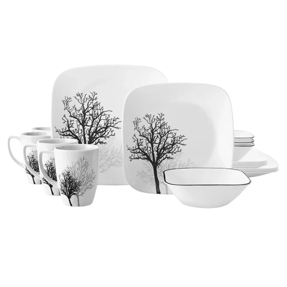 

16-Piece Dinnerware Set, Timber Shadows, Service for 4 Spoon Wooden utensils Cubiertos Travel silverware set Kawaii tableware Lu