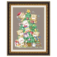 Tree bear Christmas Cross-stitch embroidery set X-mas design 18ct 14ct 11ct coffee canvas embroider DIY needlework