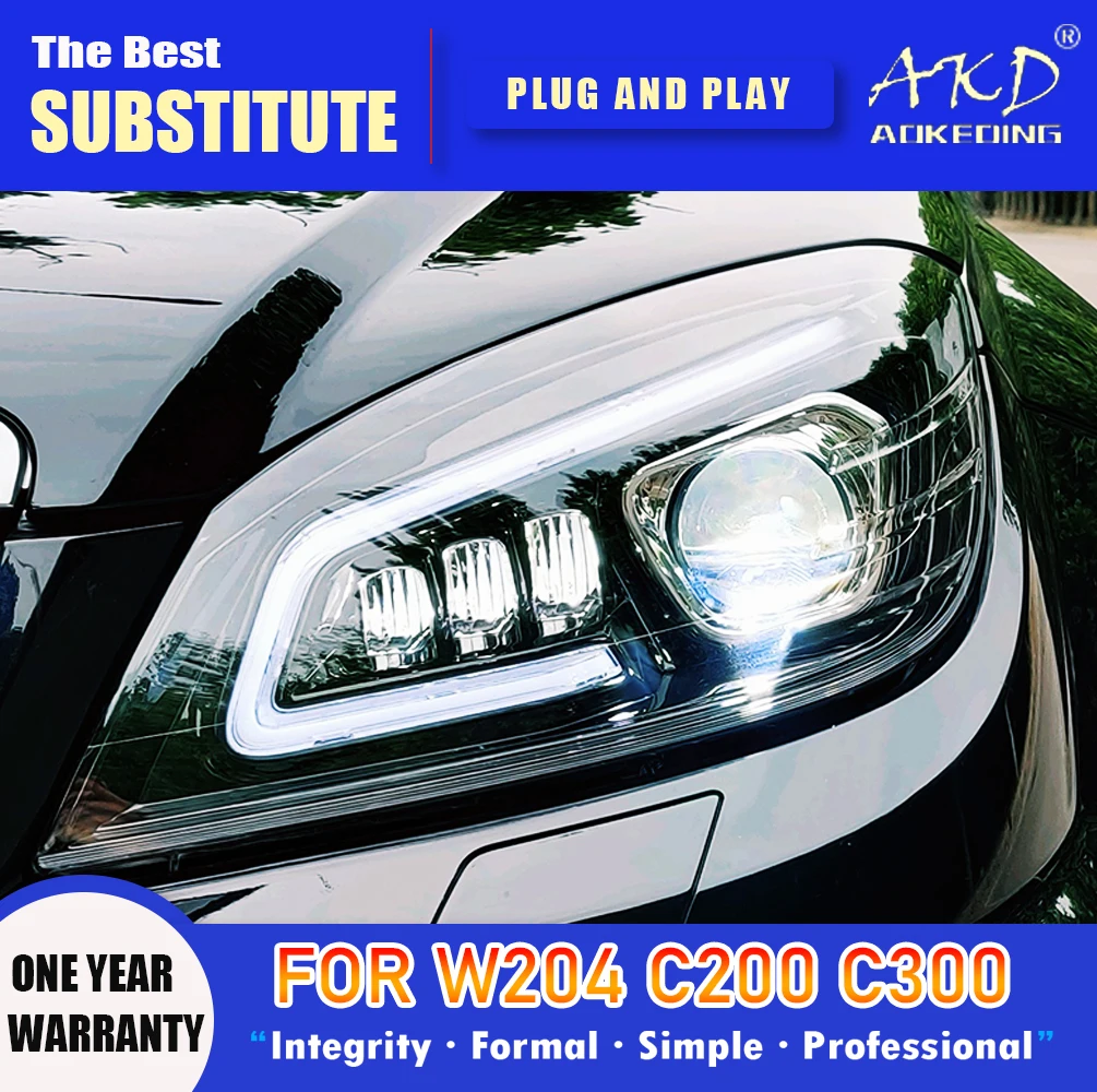 AKD Head Lamp for Benz W204 LED Headlight 2007-2011 Headlights c200 c260 c300 DRL Turn Signal High Beam Angel Eye Projector Lens