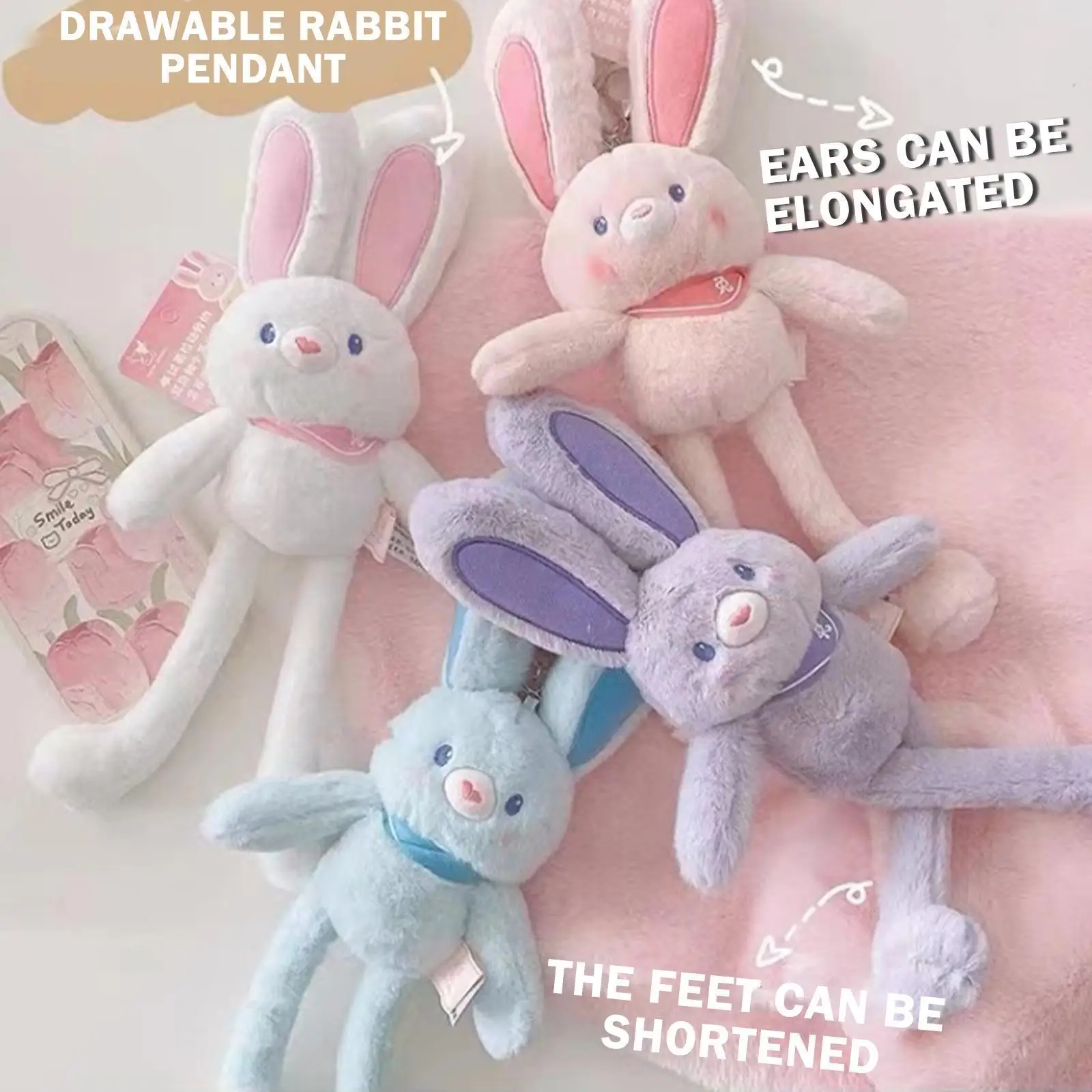 

Плюшевая кукла-кролик с утягивающими ушками, брелок для автомобиля, мягкие игрушки, школьная сумка, подвеска, подарки для девочек O2W6