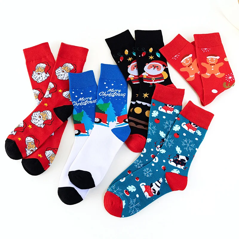 5 pairs/Cute Snowman and Santa Claus Cartoon Socks for Christmas Autumn and Winter cute socks  long socks