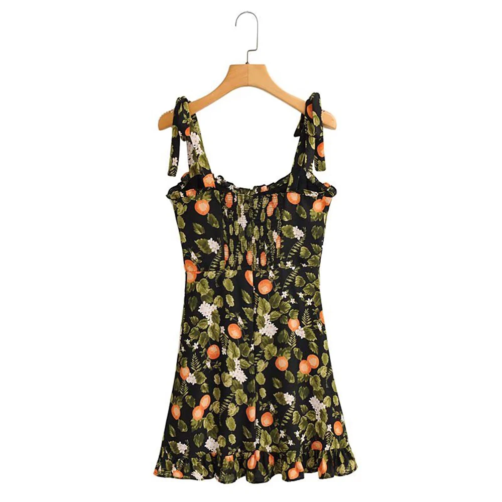 

Женское облегающее мини-платье на бретельках, Повседневное платье на бретельках с оборками и принтом в виде французских фруктов, облегающа...