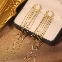 2022 new exaggerated long golden silver color tassel earrings woman simple personality earrings wedding jewelry birthday gift