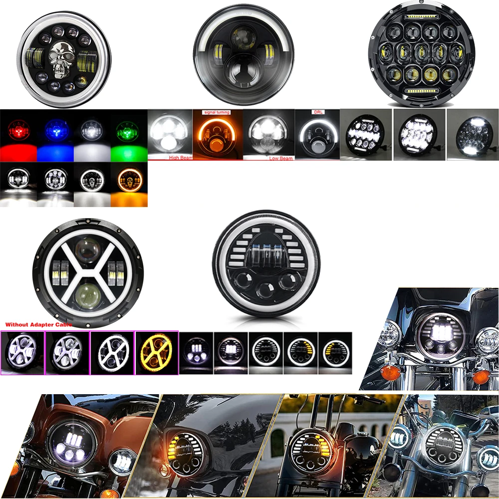 

1/2PCS 7inch 72W Powerful Skull Design Halo Ring DRL RGB LED Headlight fit For JEEP Wrangler JK JL TJ For Land Rover Defender