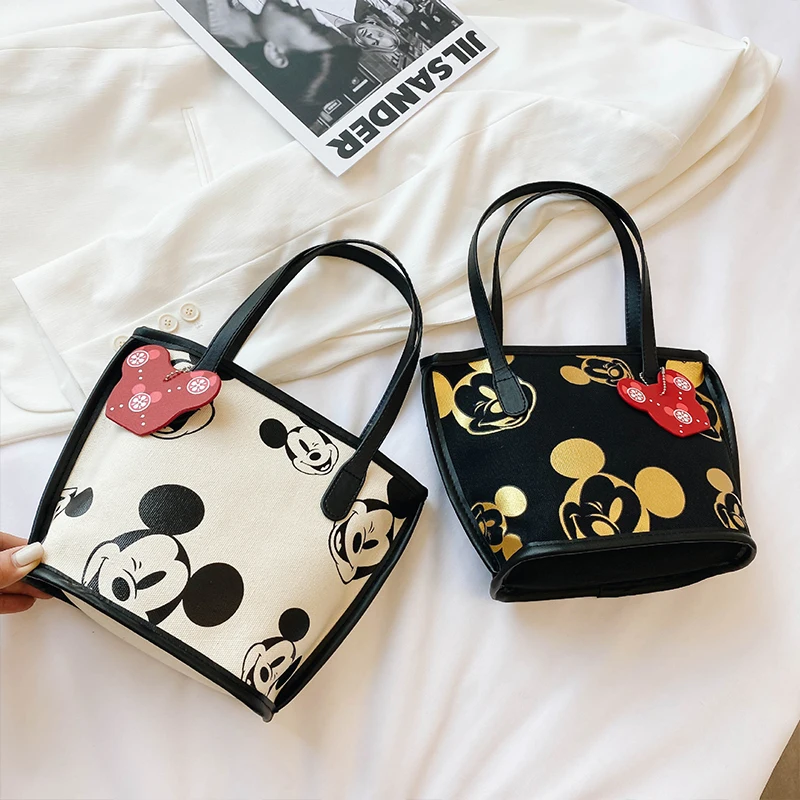Disney New Fashion Mickey Mouse Lady Shoulder Bag Print Handbag Cartoon Cute Luxury Women's Canvas Small Square Bag