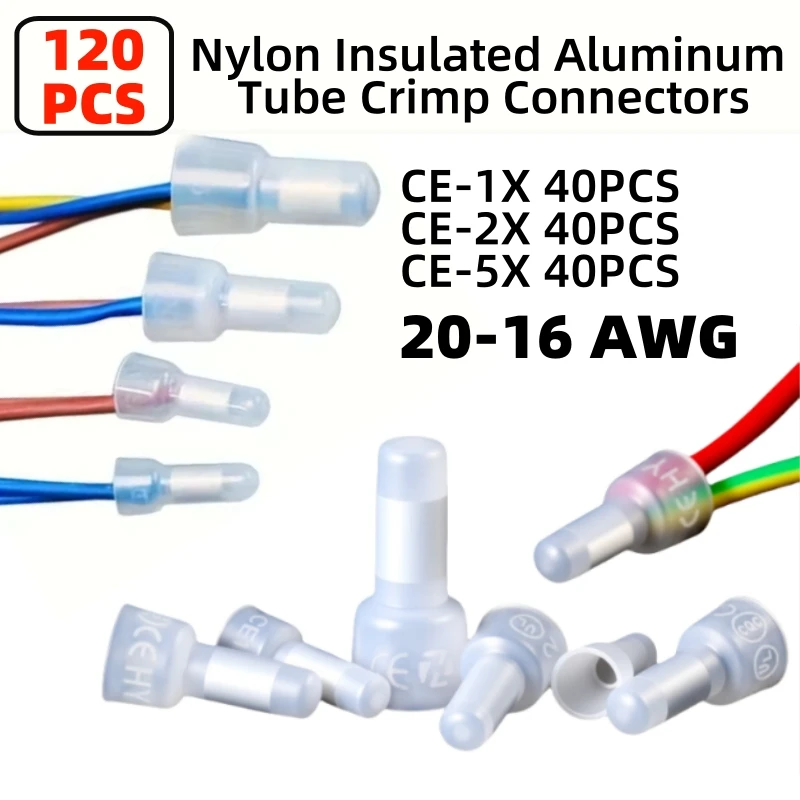 

120 шт. нейлоновая обжимная крышка с закрытым концом 22-16 16-14 12-10 CE-1X 2X 5X AWG, разъем для калибра, клемма для быстрого подключения