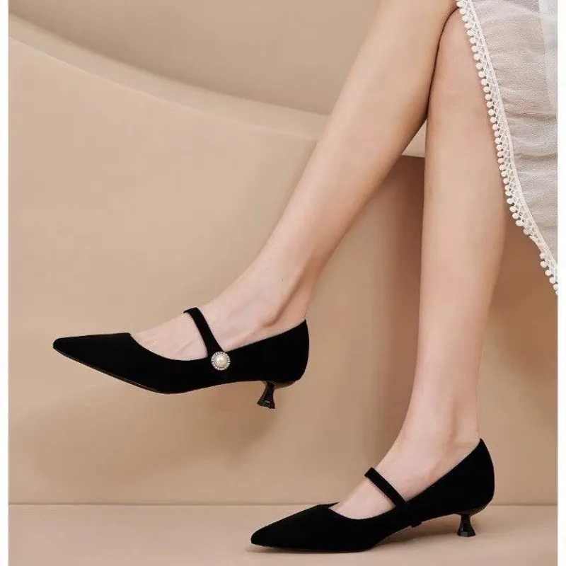 LeShion Of Женские велюровые туфли винно-красного цвета Мэри Джейн с острым носком