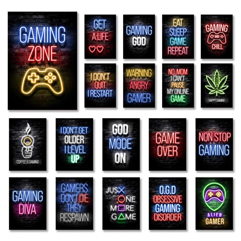 

Gaming Room Decoration Poster Wall Art Video Game Canvas Painting Playroom Neon Decor Picture for Gamer Boy Bedroom Prints Decor