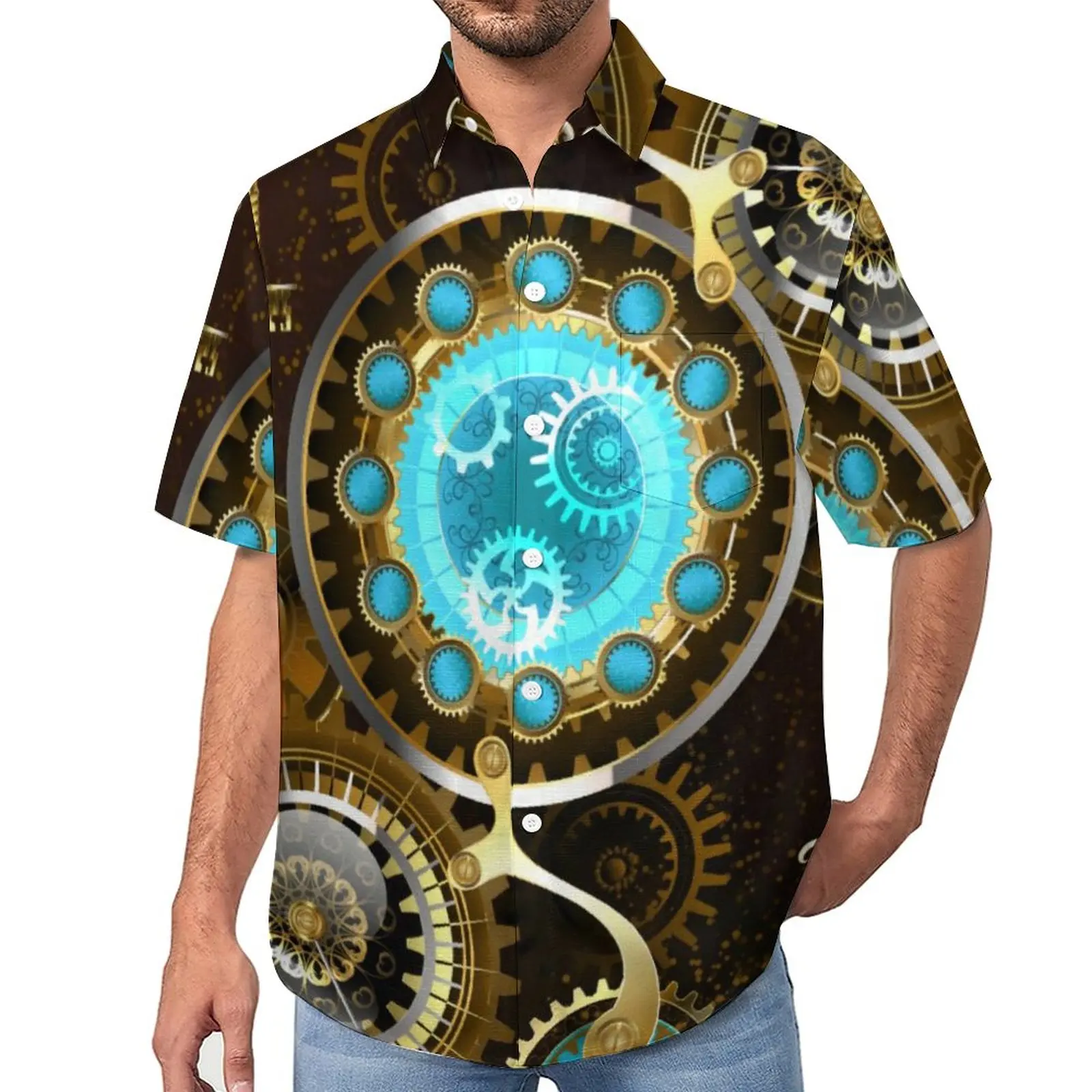 

Steampunk Rusty Casual Shirts Vintage Clockwork Vacation Shirt Summer Harajuku Blouses Man Graphic Plus Size 3XL 4XL