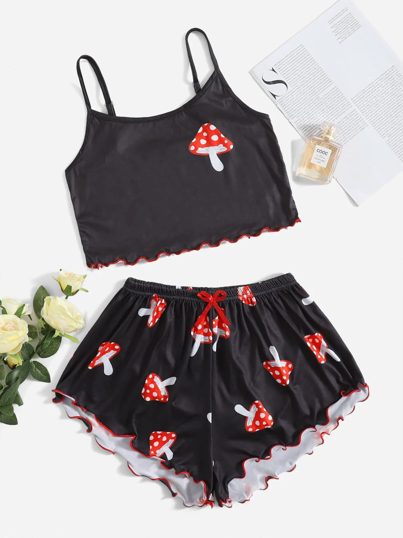 New Print Pajamas Sets Women Lace Sexy Satin Cotton Pyjamas Sleepwear Floral Print V Neck Sleeveless Lingerie Nightwear Homewear