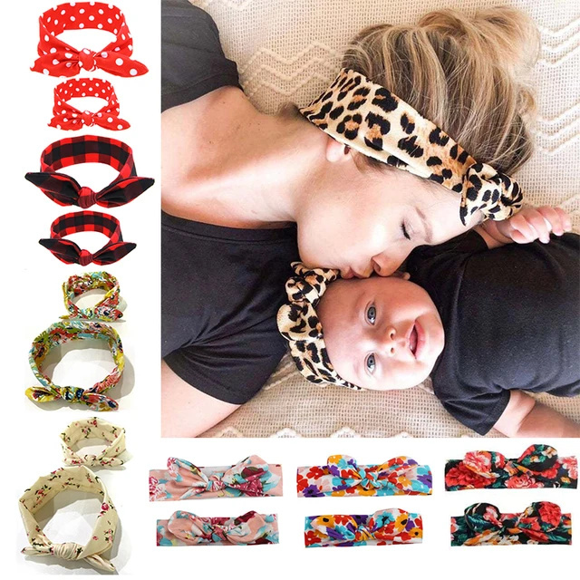 2Pcs Mother & Baby Children Turban Hair Band Accessories Baby Girls Twist Knot Headbands Family Leopard Parent-Child Headwear 1