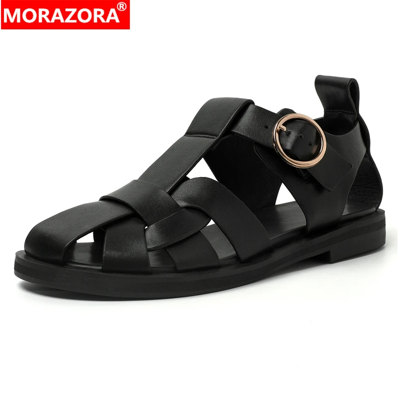 MORAZORA Big Size 34-42 ZA New Summer Genuine Leather Sandals Women Shoes INS Hot Gladiator Sandals Female Shoes Flat Footwear