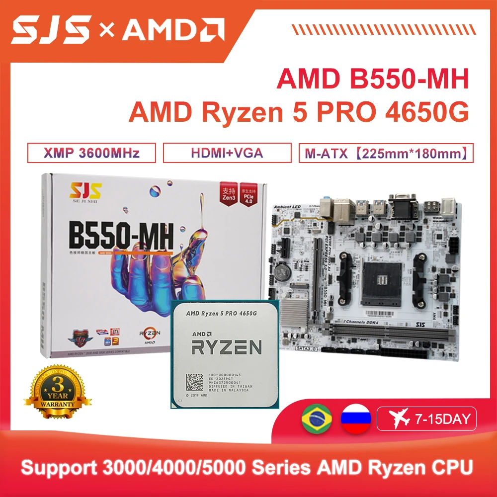 

AMD New Ryzen 5 4650G R5 4650G +SJS AMD B550M Motherboard 3.7 GHz 6-Core 12-Thread CPU Micro-ATX B550 DDR4 64G Socket AM4