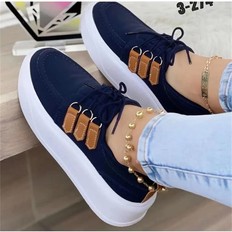 2023 Platform Shoes for Women Solid Color Lace-Up Sneakers Lady Vulcanized Shoes Female Comfort Casual Flats Sport Shoes