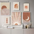 Постер с абстрактным пейзажем, с изображением солнца, Луны, пейзажа, картина в стиле бохо, декор для стен в середине века, современные настенные картины для гостиной