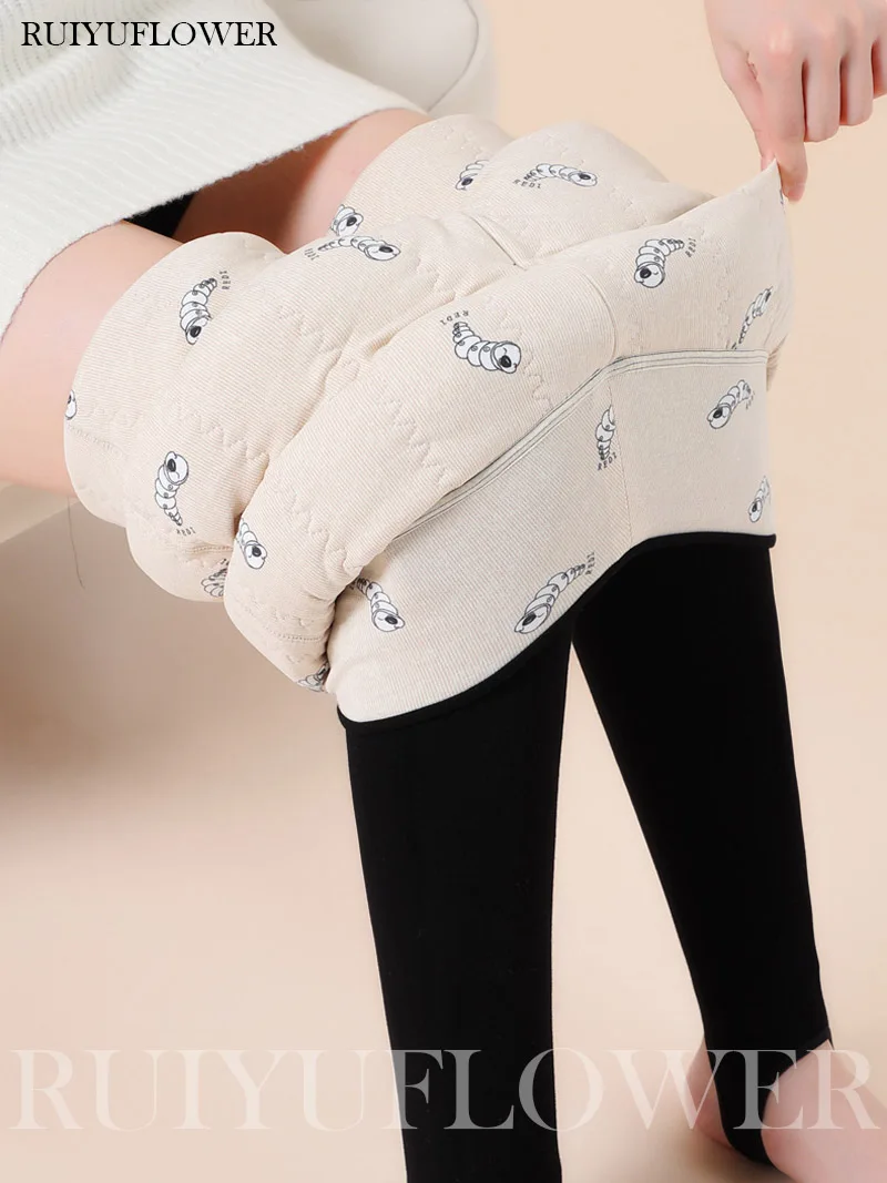 

Winter Lady Thicken Fill Pure Silk Slim Leggings Sexy Lift Hip Elasticity High Waist Skinny Keep Warm Tight Pants Women Clothing