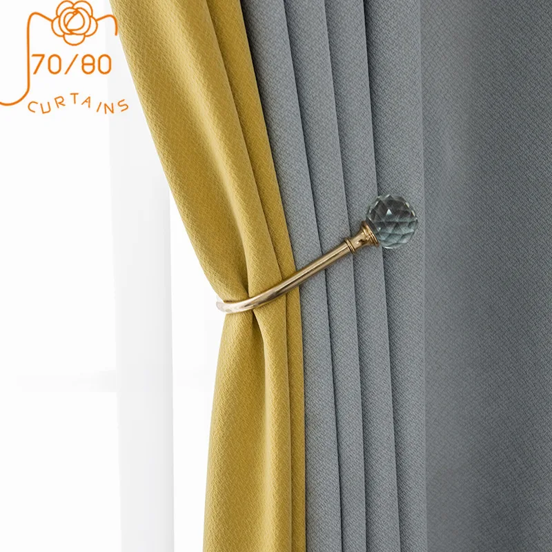 

High-grade Chenille Suede Thickened Blackout Splicing Curtains for Living Room Bedroom Dining Room Partition Curtain