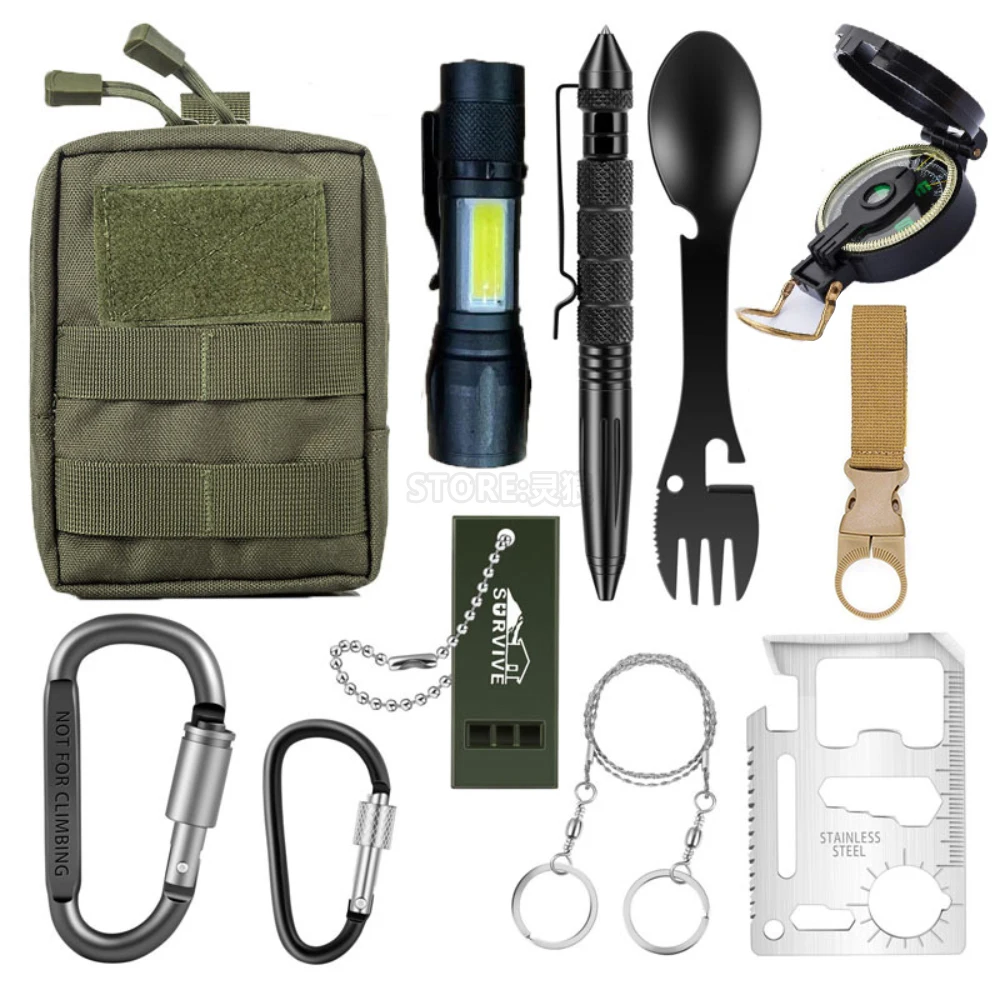 

L112 Outdoor Flashlight Survival Kit Set Travel Camping Multi-Tools Aid Kit Hiking Hunting Emergency Hiking Accessories