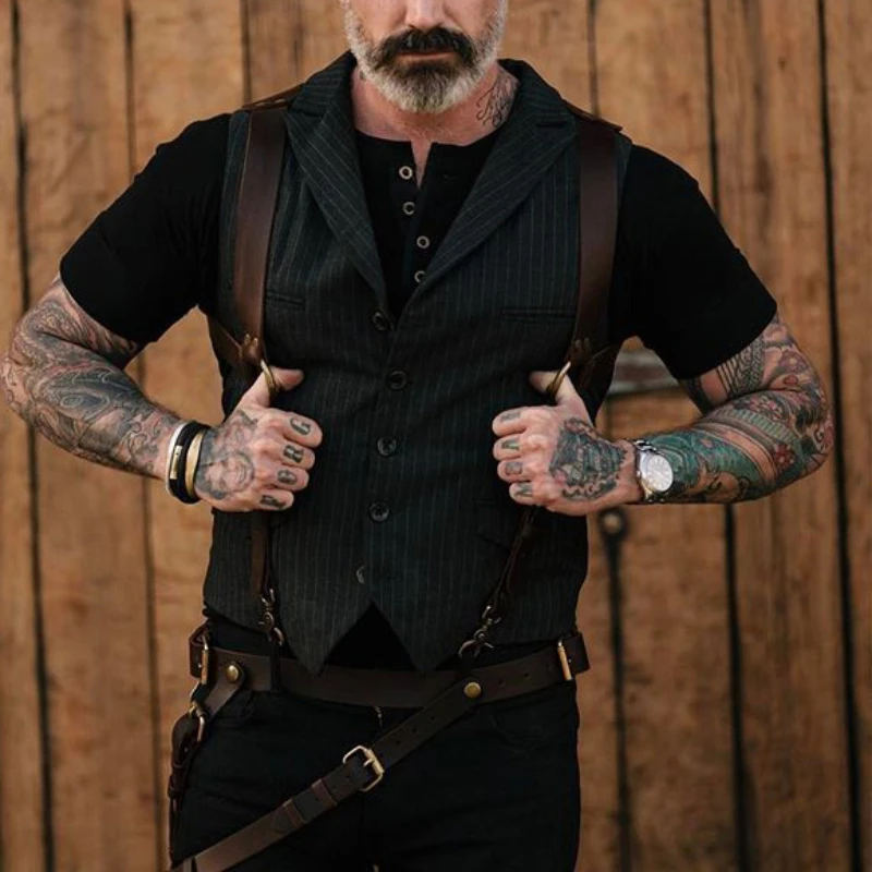 

Жилет мужской в полоску, приталенный пиджак с воротником-стойкой, Тонкий Вечерний, для свадьбы, черный коричневый, на лето