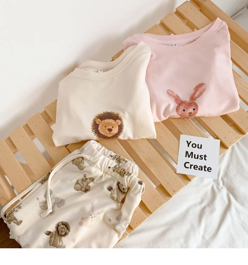 XEJ Pijama Kawaii Cartoon Lion Print Pajamas Women Summer Loungewear Home Clothes for Women Sleepwear Pyjamas Women Nightwear