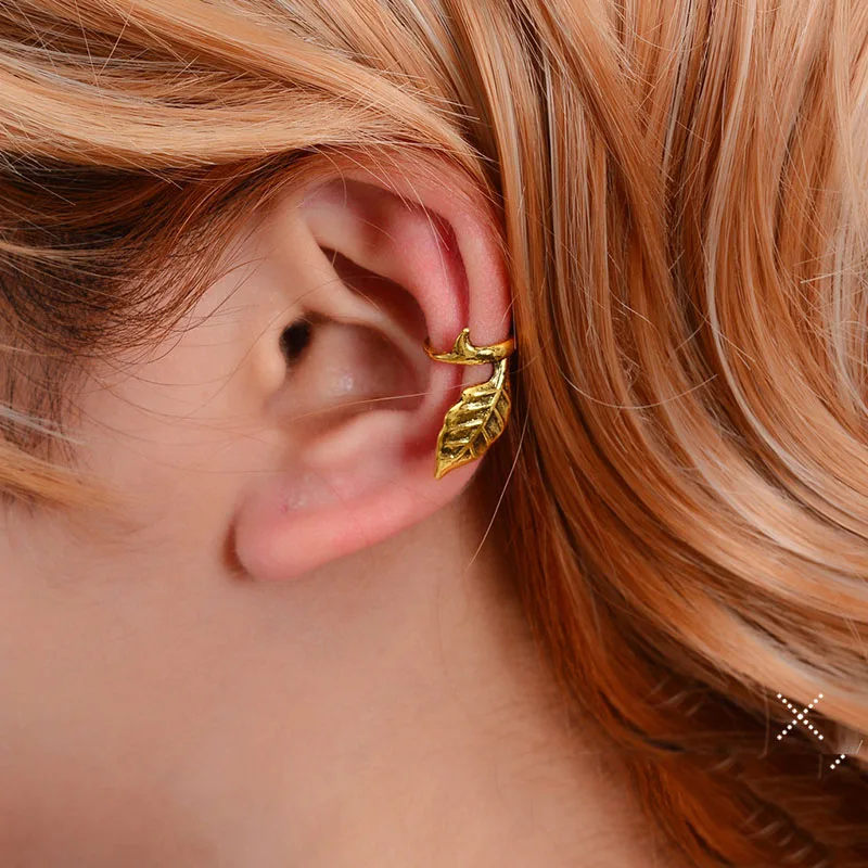

Gold Leaves Ear Cuff Black Non-Piercing Ear Clips Fake Cartilage Earrings Clip Earrings For Women Men Wholesale Jewelry Gifts