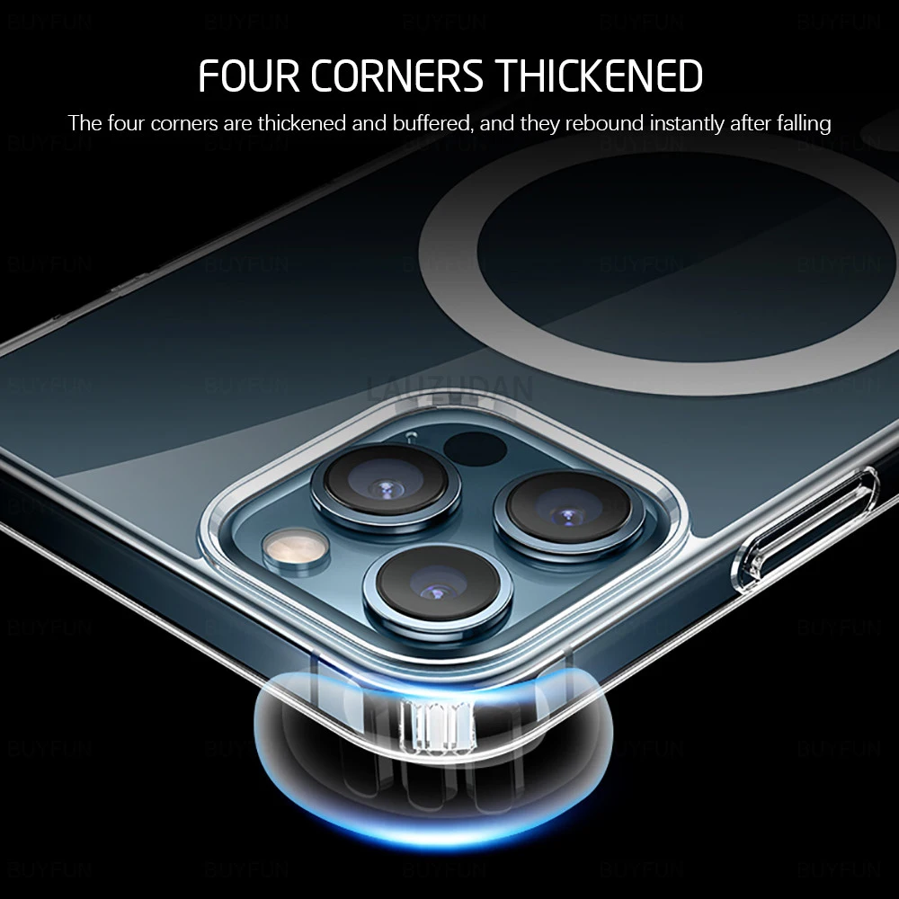 Магнитный чехол Magsafe для iPhone 11 13 12 14 Pro Max Mini прозрачный с беспроводным зарядным