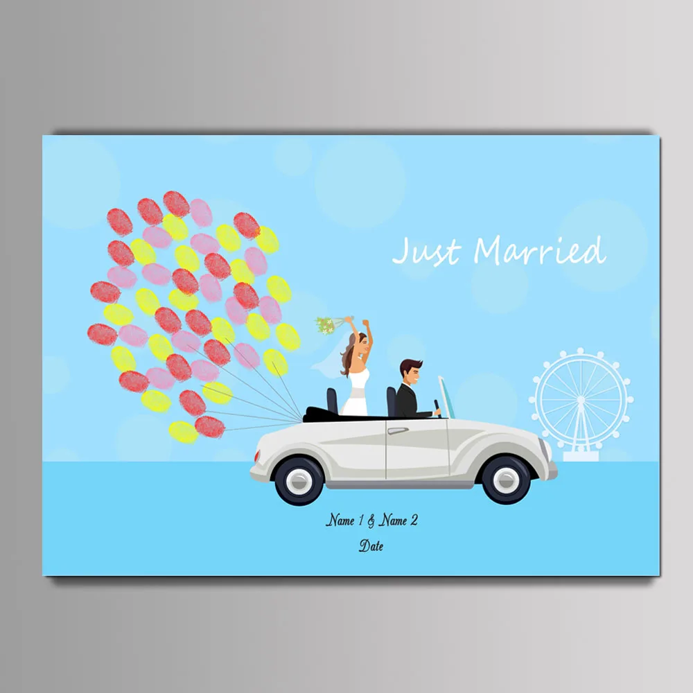 

1PC Multi Size Romantic Wedding Car DIY Fingerprint Guest Book Valentines Gift Customized Canvas Painting With Ink Party Favor