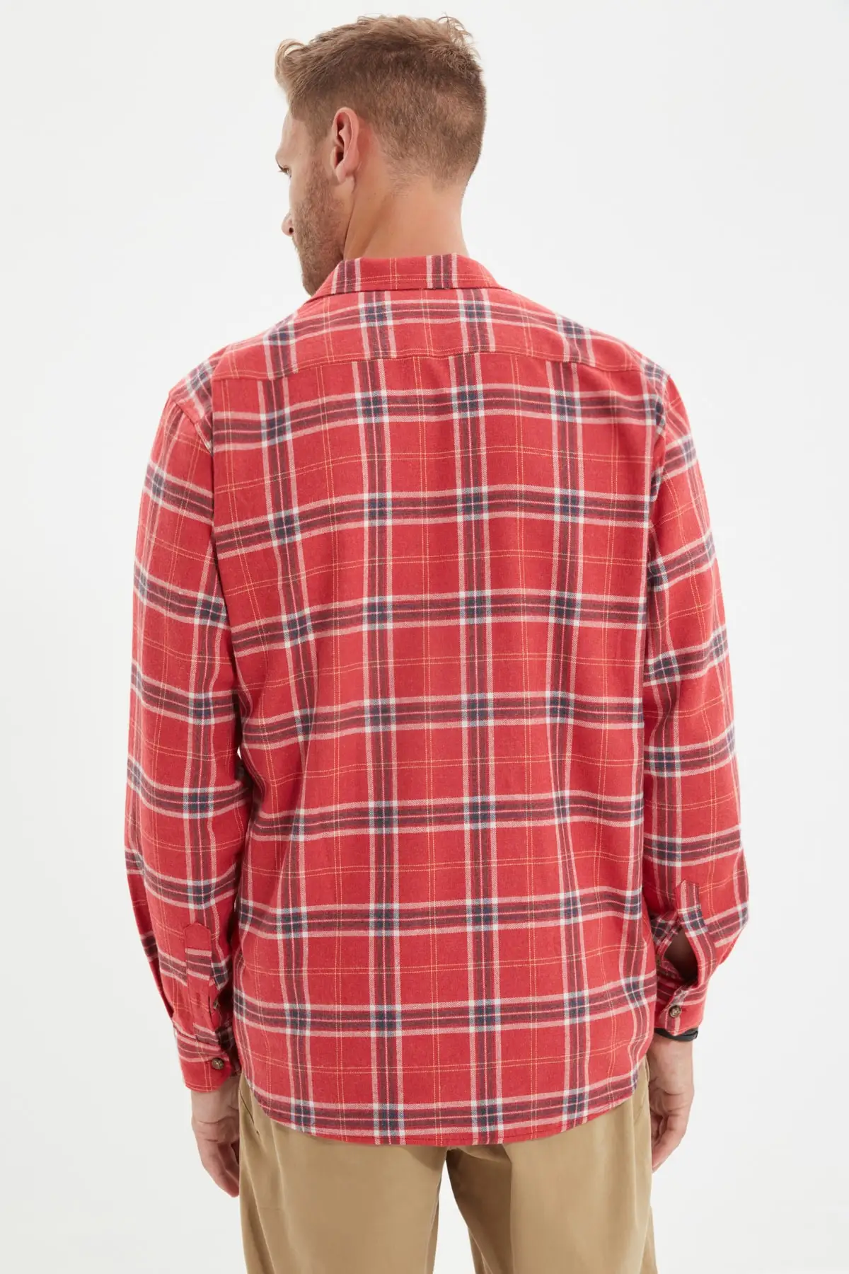 

Trendyol Men 'S Regular Fit Shirt Collar Zipper Double Pocket Clamshell Lumberjack Plaid Shirt TMNAW22GO0221