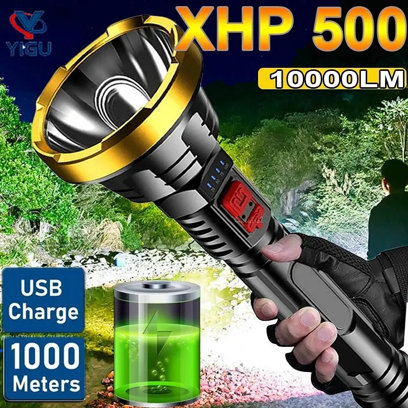 

500000LM Powerful LED Flashlight USB Rechargeable P700 Tactical Flash Light Long Range 1000m Torch Waterproof Camping Hand Light