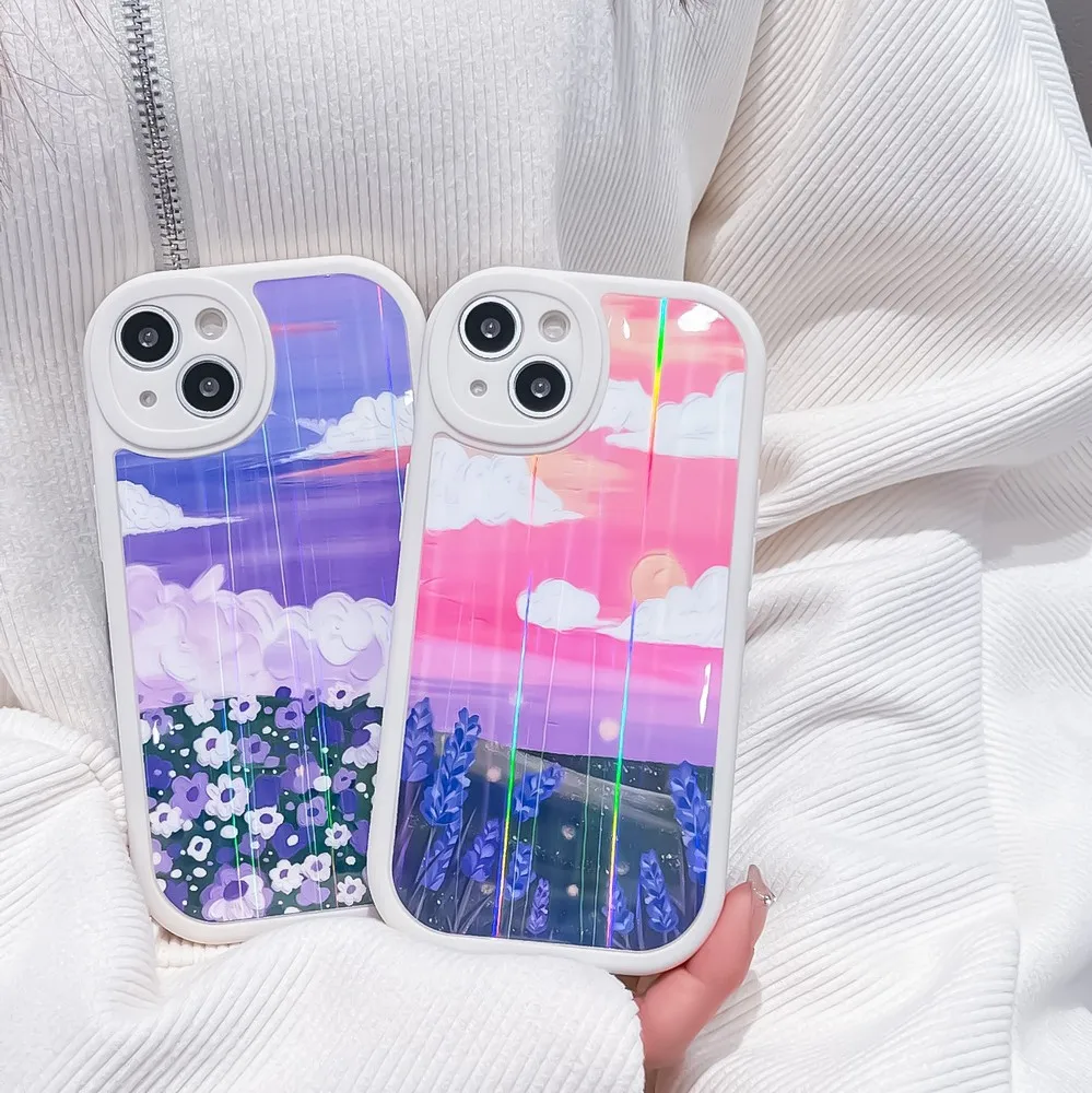 

Laser Aurora Purple Flower Pattern Shell For IPhone 13pro X XS XR XSMAX 7 8Plus 13ProMax 13 12 12Pro 11ProMax 11 Soft Case