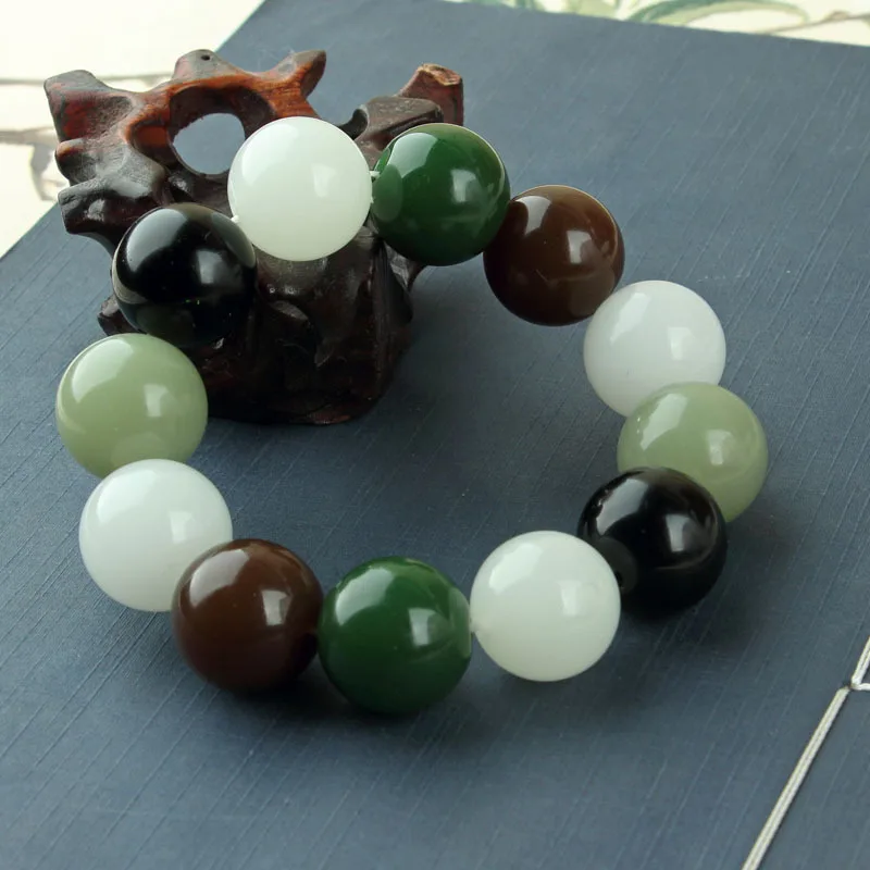 Наружный монгольский имитация Hetian Green Qiemo сахарный цвет белый нефритовый браслет