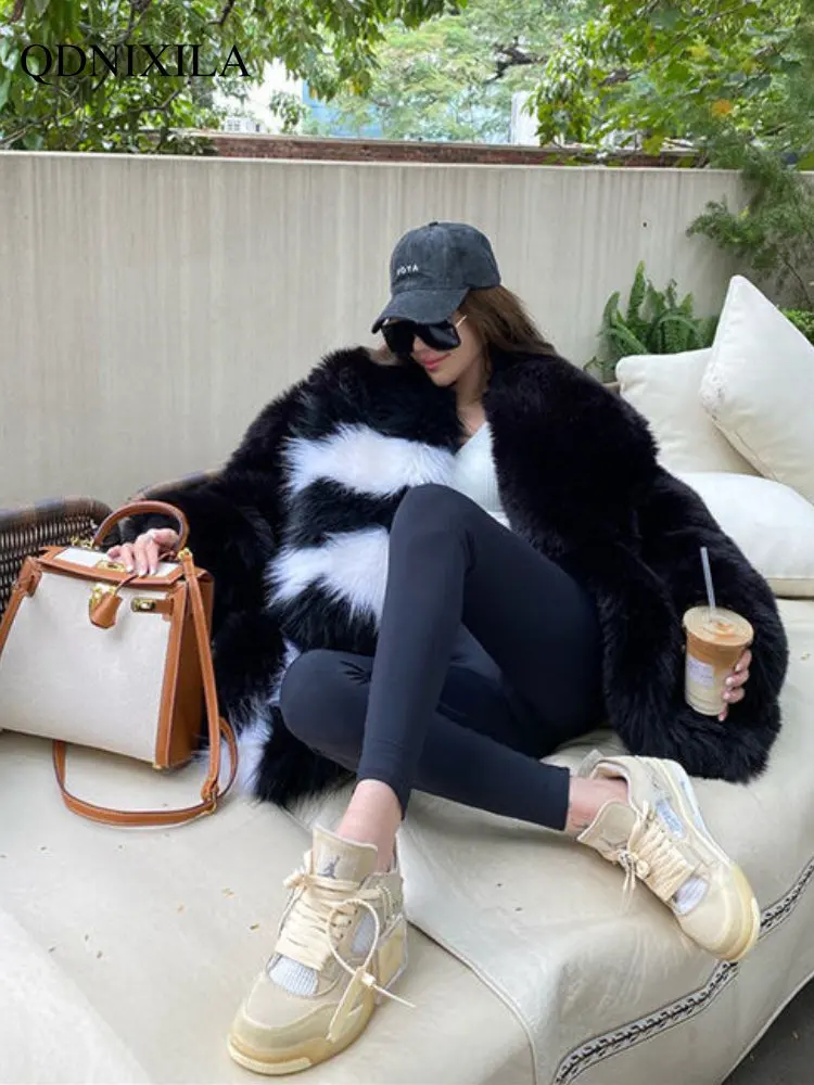 Winter Coat for Women Fashion Mid-length Big Fur Collared Hot Girl Fox Fur Imitation Fur Thickened Coat New In Outdoor Clothes