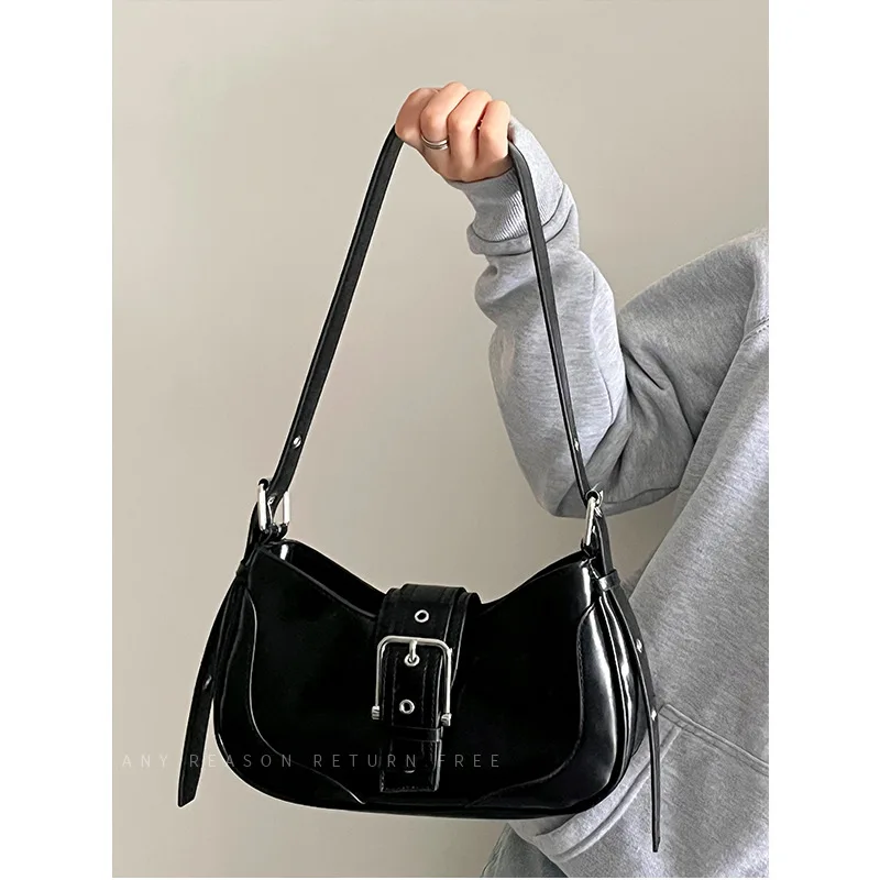 Fashion Shoulder Bag for Women PU Leather Black Simple Underarm Bag 2023 Luxury Designer Purses and Handbags Ladies Hand Bags
