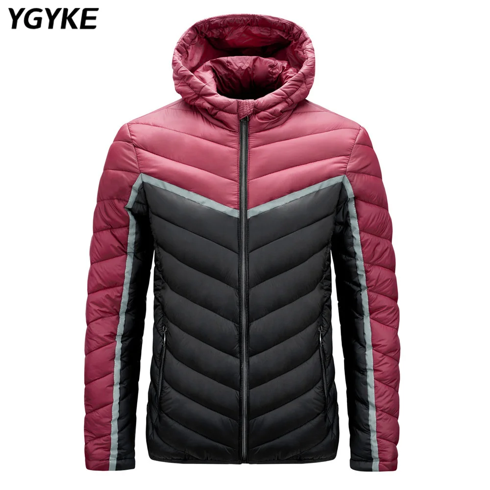 New Winter Men's Fashion Slim Hooded Jacket Warm Colorblock Trend Coat Casual Comfortable Men's Cotton Clothes