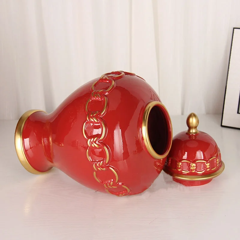 Красная керамическая загальная банка винтажная с имбирем фарфоровая для