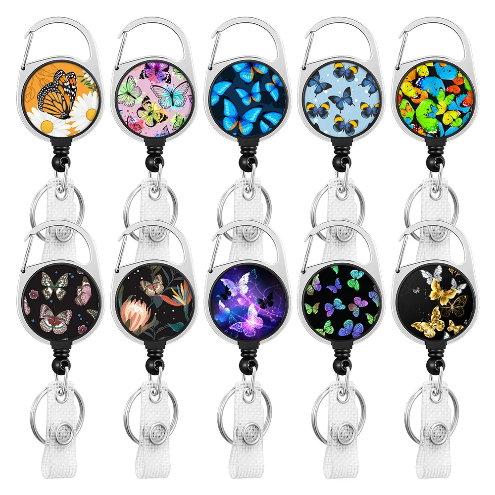 

Butterfly Lanyard Clip Keychain Name Tag Holder Keyring Id Card Key Ring Cord Reel Retract Pull Key Chain Office Recoil Badge