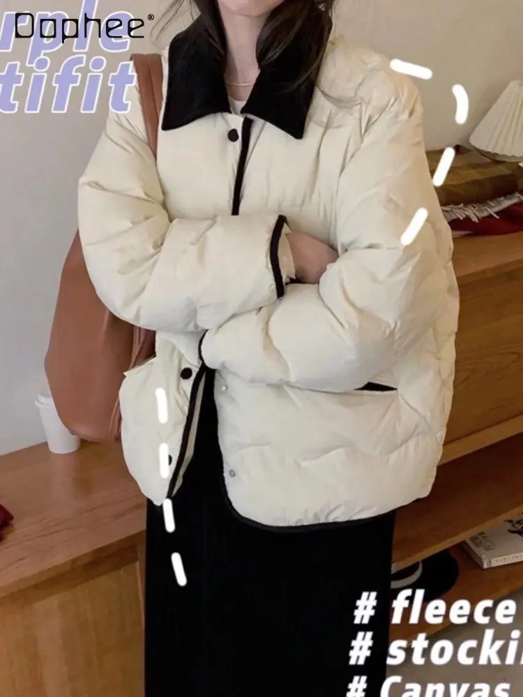 Women's Short Down Jacket Winter Thickened Winter New Fashion Elegant Polo Collar Warm White Duck Down Coat Tops for Ladies
