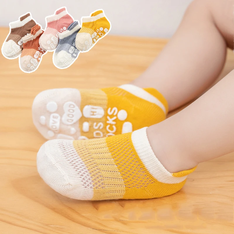 

5 Pairs Four Seasons Floor Socks NewSummer Baby Breathable Mesh Trampoline Socks Kids Girls Boys Non-slip Rubber Grip Boat Socks