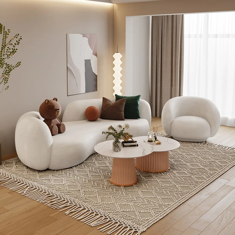 

Modern Net Red Arc Designer Sofa Nordic Wash Free Technology Cloth Living Room Simple Small Family Sofa Width Fabric Style Size