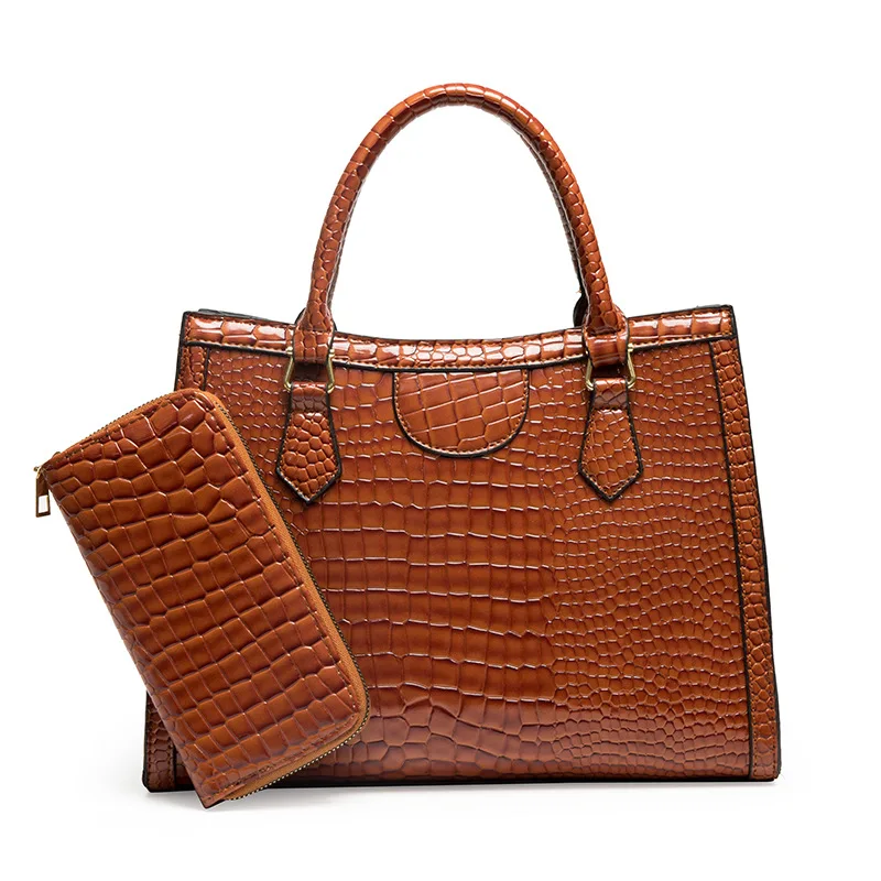 

Trend 2024 Designer Women's Tote Bag Crocodile Pattern Leather 2 Piece Set Composite Shoulder Bag Commuting Crossbody Handbags