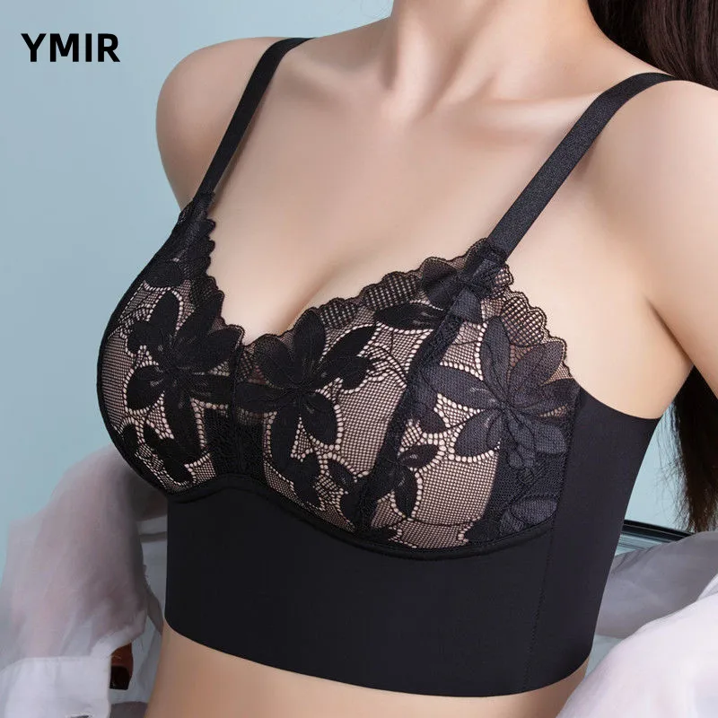 Bras For Women Lace Seamless Push Up Bra Thin Fixed Chest Pad One-Piece Large Size Big Breast Underwear Women Lingerie Vest 2022