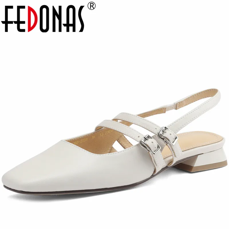 

Женские туфли на низком каблуке FEDONAS, сандалии с квадратным носком туфли-лодочки из натуральной кожи с ремешком на пятке, офисные Женская рабочая обувь