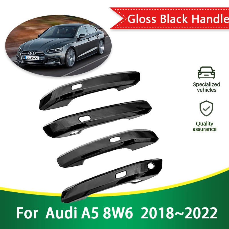 

for Audi A5 8W6 2018~2022 Gloss Black Door Handle Cover Creative Stickers Trim Car Exterior Accessories Gadget 2020 2021 2022