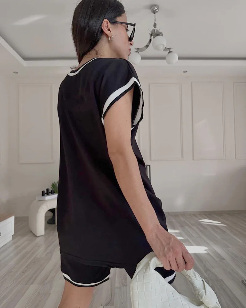 Женский комплект из 2 предметов футболка и шорты смески хлопка с коротким рукавом