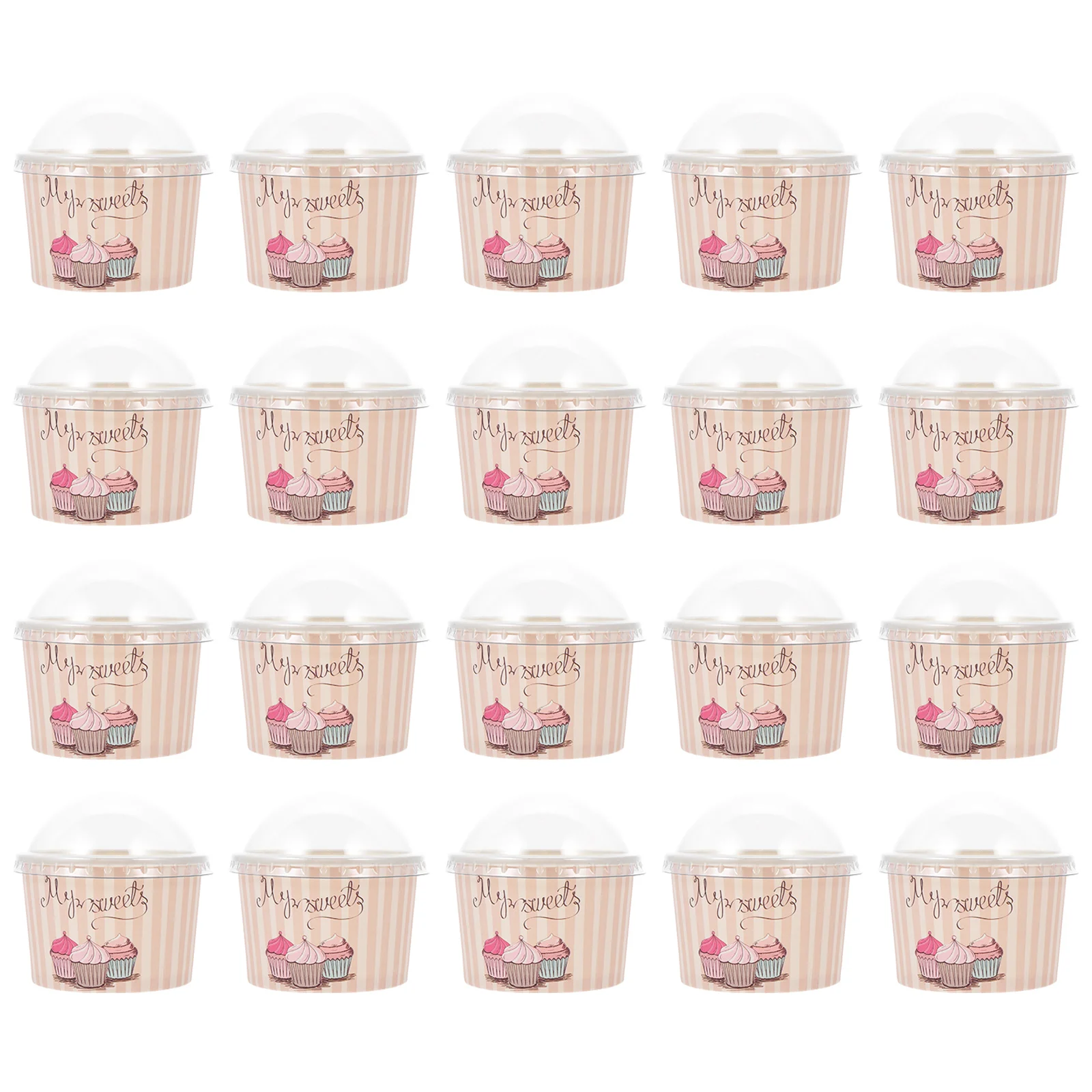 

50 Sets Ice Cream Cups Paper Bowls Disposable Lid Pudding Packaging Dessert Yogurt Storage Cold Soup Child