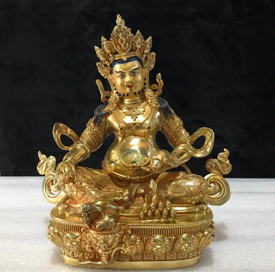 

Статуя Будды из чистой меди, позолоченная статуя бога богатства, 10 дюймов, желтого цвета, тибетские товары, украшения Будды Zangbala